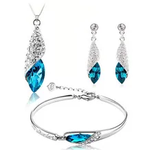 2017 venta caliente azul circón 925 pendientes de gota de plata de la joyería pulseras collares pendientes al por mayor regalo de cumpleaños