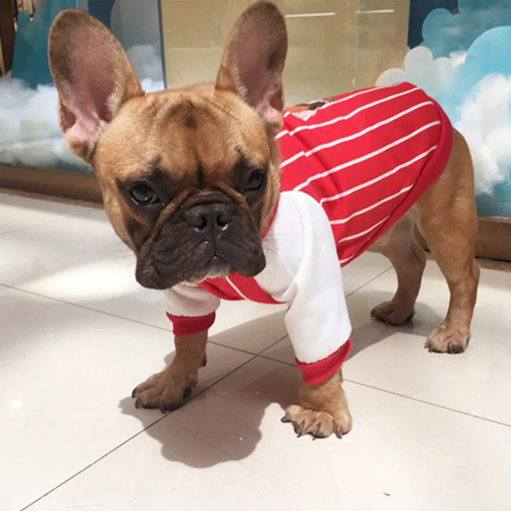 Y5 Fashion Striped Bulldog Hoodies Coat Baseball Style Autumn Pet Dog