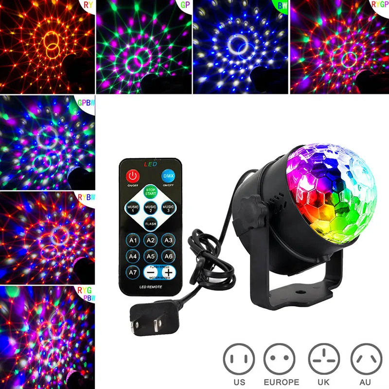 

6 Colors LED Projector Light Remote Control Crystal Ball Stage Lamp for Wedding Birthday Party Bar LB88