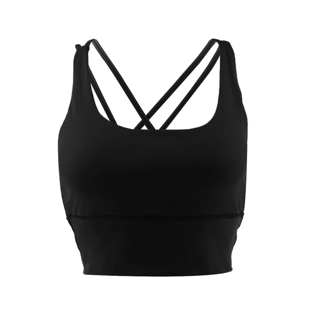 Womens Push-up Padded Strappy Sports Bra Top Cross Back Wirefree Fitness Vest Unremovable Padded Wireless Tops Lady Underwear