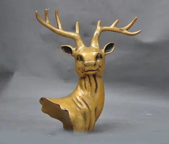 

wedding decoration9" old China bronze feng shui auspicious lucky animal deer Sika deer bust statue