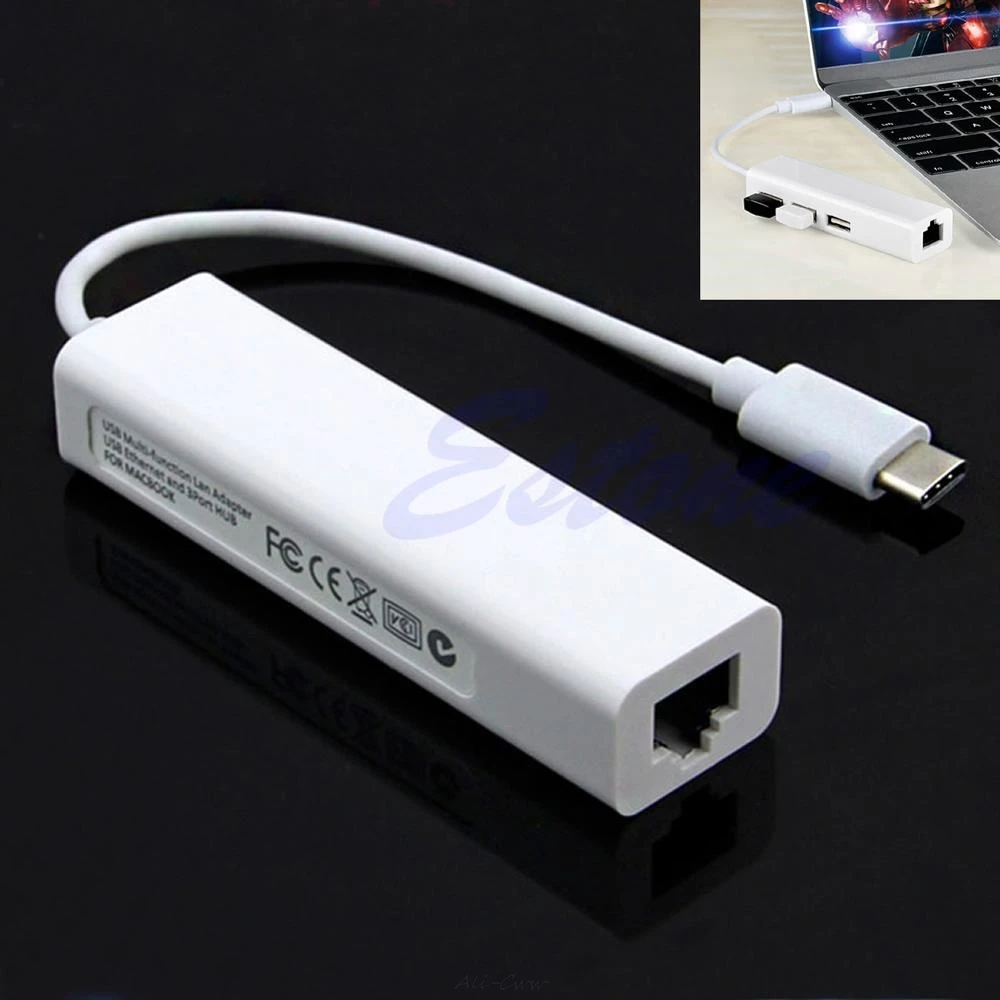 1 шт. Белый USB-C USB Type C на разветвитель 3 порта с Ethernet RJ45 Lan адаптером для Macbook ПК