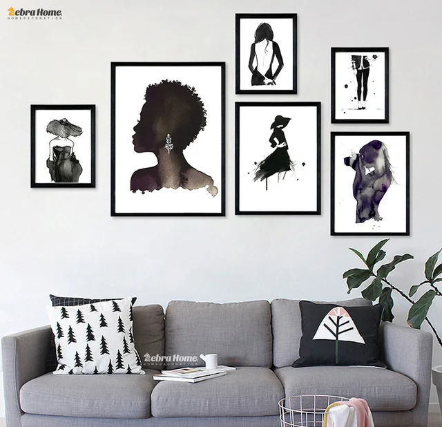 Fashion Character Lady Canvas Black White Painting Poster Wall Art Fashion Character Lady Canvas Black White Painting Poster Wall Art Print Pictures Watercolor For Living Room Home Decoration