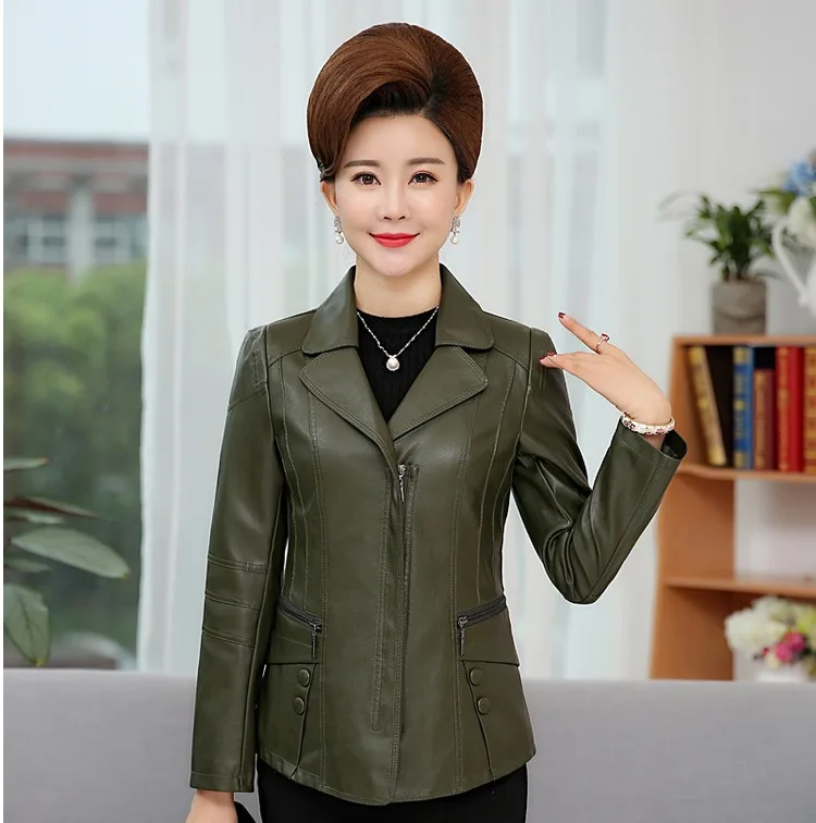 4Xl 5Xl 6Xl для женщин среднего возраста кожаная куртка Pu кожаные куртки женские тонкие элегантные пальто размера плюс осенняя одежда A3884