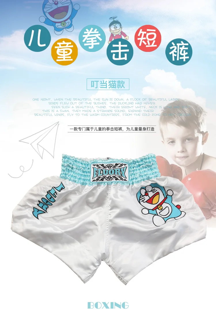 Коллекция года, новинка, флуорий, милые детские шорты с принтом «Doraemon», «muay thai», кикбоксерские шорты для подростков и детей(для мальчиков и девочек