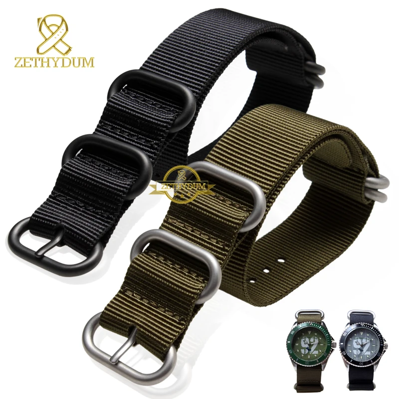 Perlon watchband Nylon watch strap waterproof sport watch band black