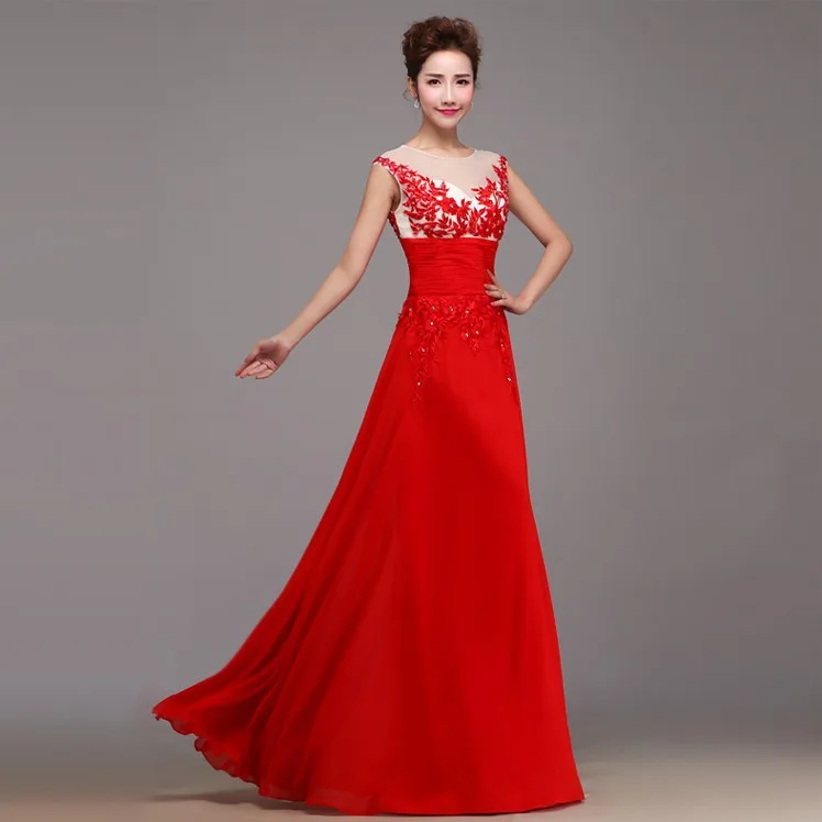 С О-образным вырезом выпускные Длинные платья для вечеринки вечернее платье для выпускного вечера; Robe de soiree vestido de casamento Longo com Renda TK384 - Цвет: Red