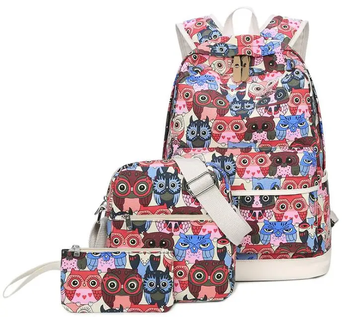 

black women canvas backpack 3pcs/set backpacks for teenage girls shoulder bag school bags