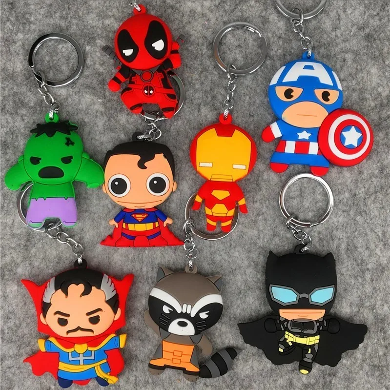 

New cartoon batman keychain soft pvc superhero key chains double side iron man superman deadpool keychains captain america gifts