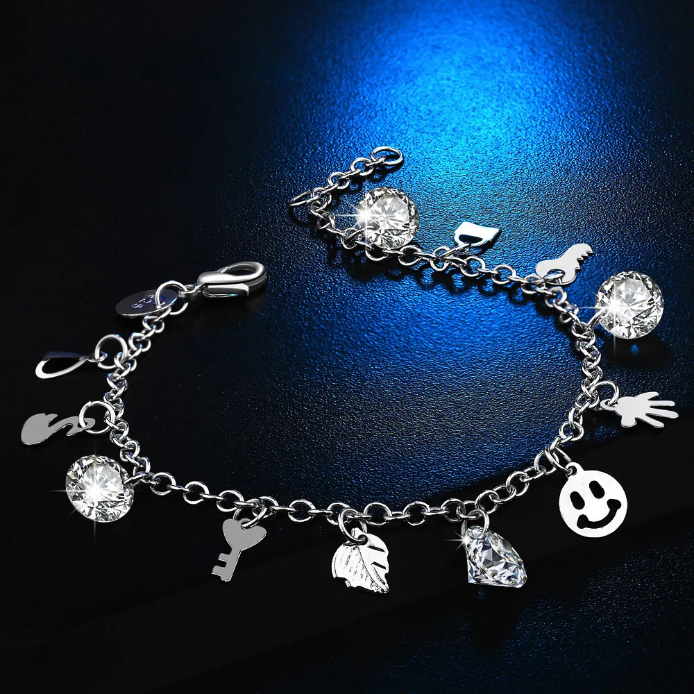 Luxury Brand Bracelet Silver Color 4 Crystal Charm Bracelet for Women