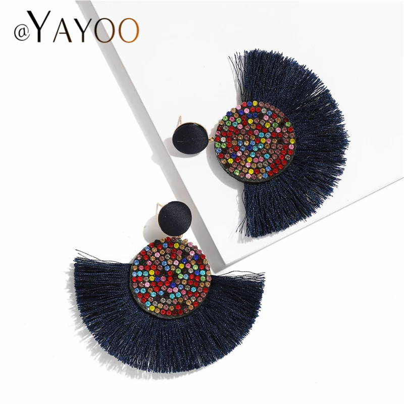 Rhinestone Earrings Handmade Women Tassel Bohemian Statement Luxury Long Crystal Earring Geometric Fringe Big Ethnic Tassle 2022