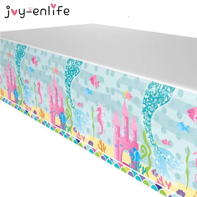 JOY-ENLIFE Mermaid Theme Party Tablecloths Kids Birthday Party Supplies Table Cover Birthday Party Decoration Supplies 100x180cm