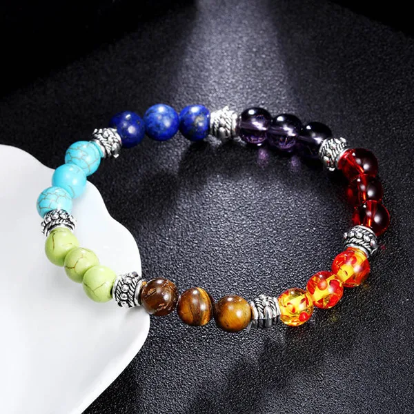 Wholesale Men Women 7 Chakra Bracelets Bangles Colors Mixed Healing Crystals 