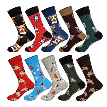 

5pack Socks Dalmatian Bulldog Puppy Colorblock Cotton Long Tube Men's Socks European and American Tide Brand Socks