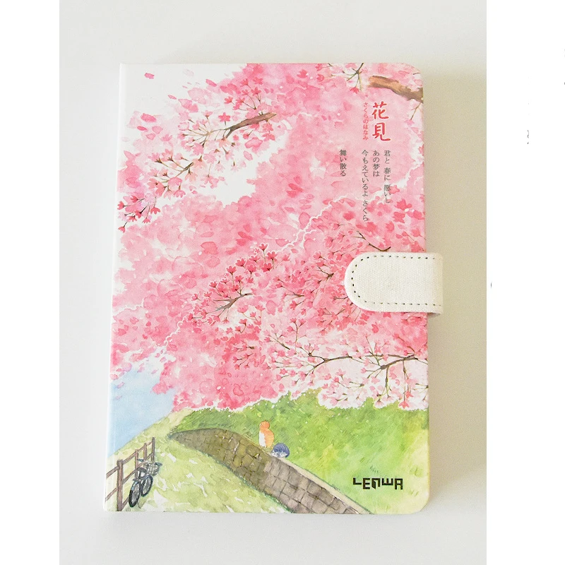 Канцелярские товары, ручная книга с цветком вишни для девочек, дневник с магнитной пряжкой, блокнот - Цвет: C