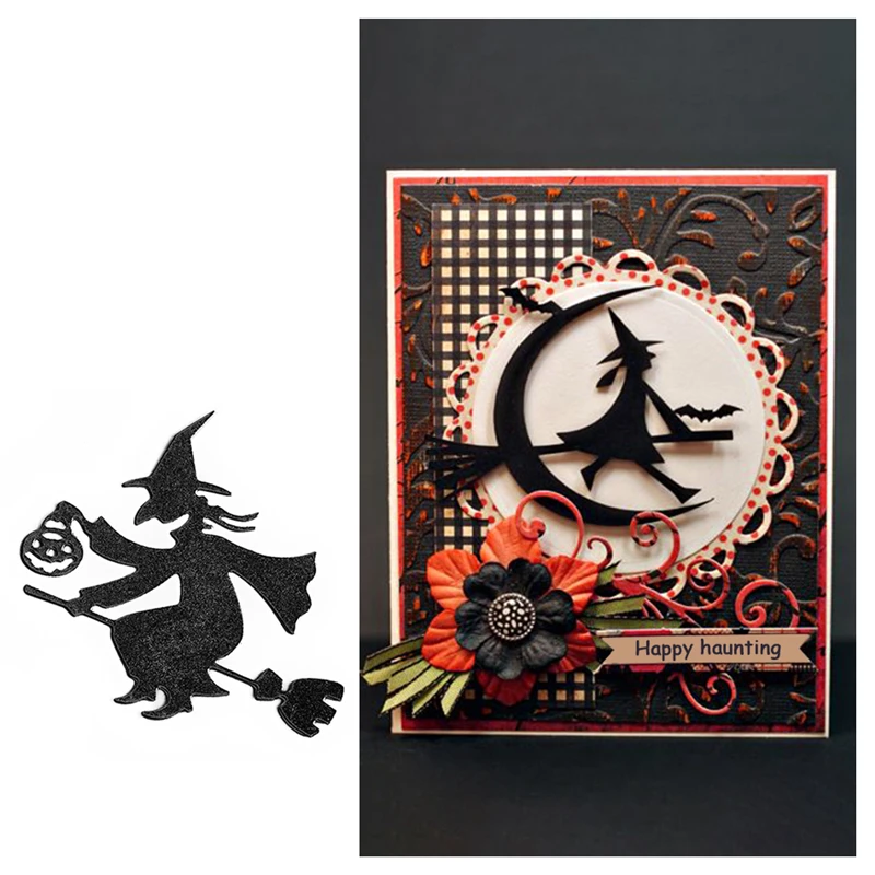 

InLoveArts 73*78mm Halloween Ride Witch Metal Die Cutting Dies wizard Dies Scrapbooking DIY Decorative Embossing Folder Stencil
