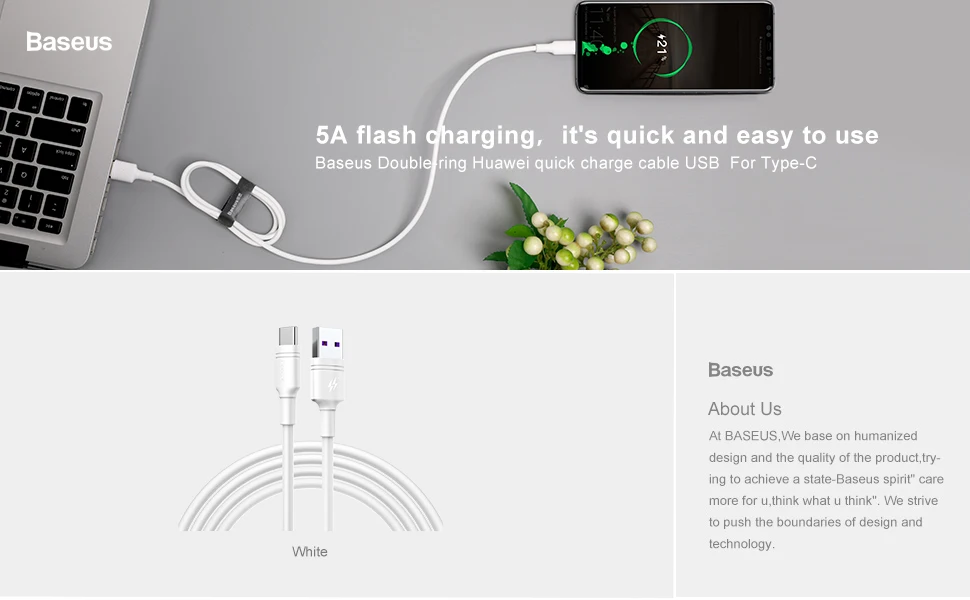Baseus TypeC Cable 5A for Fast Charging Huawei [CATSH-B02] Pakistan brandtech.pk 