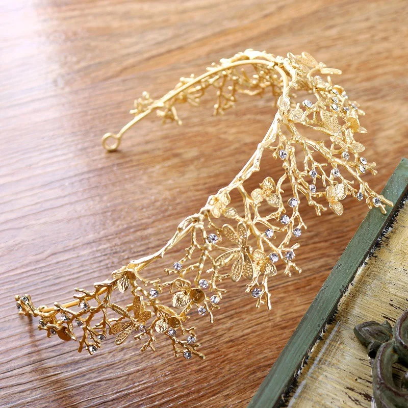 Vintage Baroque Wedding Bridal Bridesmaid Dragonfly Women Girls Gold Crystal Tiara Crown Headbands