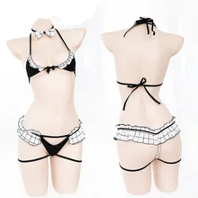 Женские бикини комплекты сексуального женского белья кружева три точки бюстгальтер наборы порно мини бикини служанки аниме косплей японский Лолита сексуальное нижнее белье