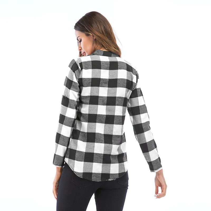 Women Brand Plaid Shirts 2018 Autumn New Long Sleeve V-Neck Blouses Lady Vintage Cotton Shirt Female Casual Tops Plus Size 6XL Blouses