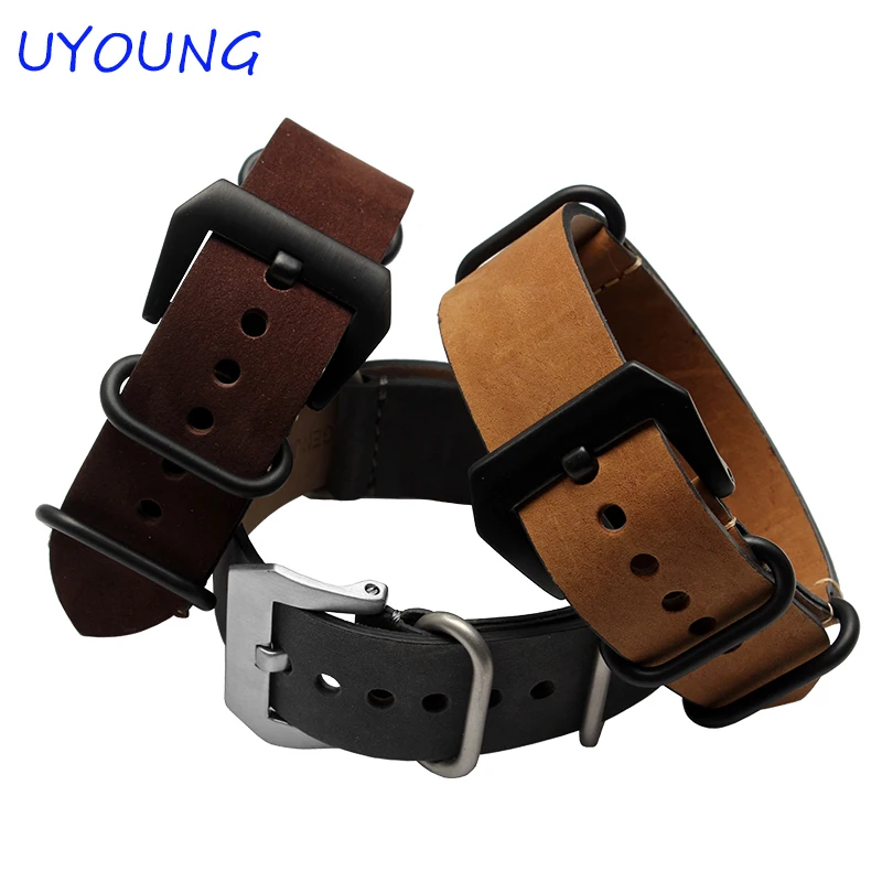 

Quality Leather watchband 22mm 24mm Long Strap Black Men's Watch accessories For Mens