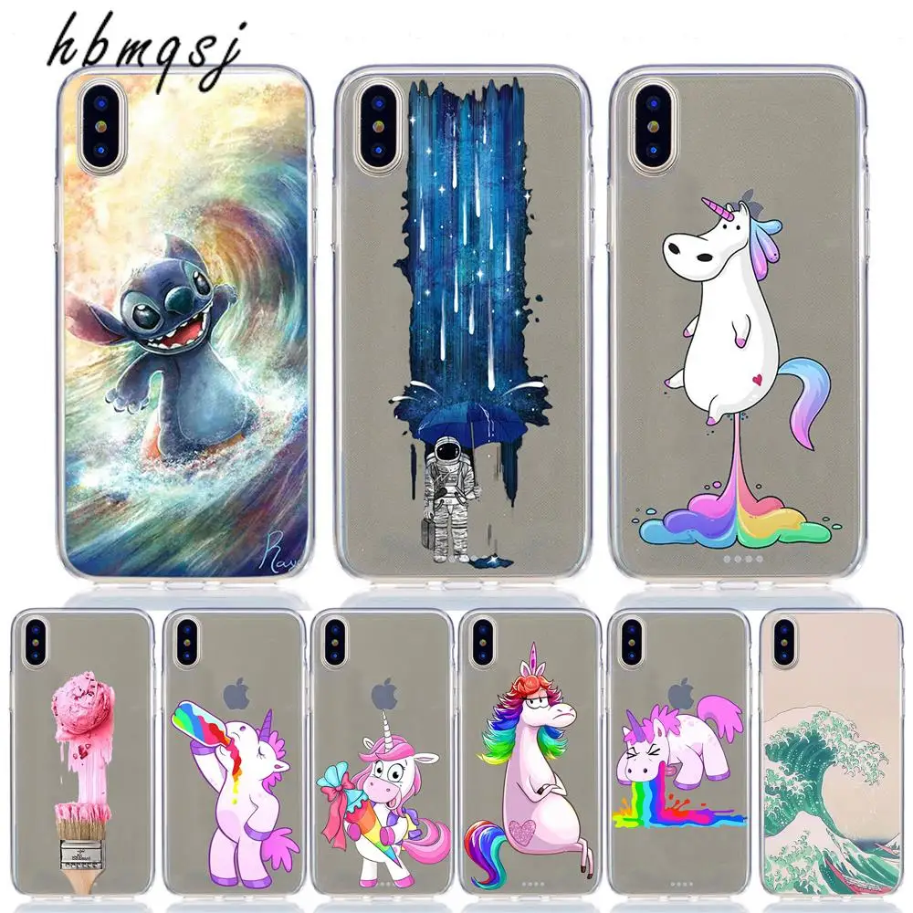 Чехол для iPhone X xs max xr 6 6s 7 8 plus funda силиконовый мягкий Радужный Единорог Стич милый