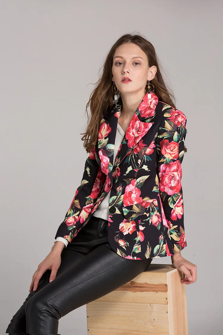 Urumbassa women floral print blazers coat 2018 spring runways slim fit coat Fashion ladies elegant short coat Urumbassa women floral print blazers coat 2018 spring runways slim fit coat Fashion ladies elegant short coat