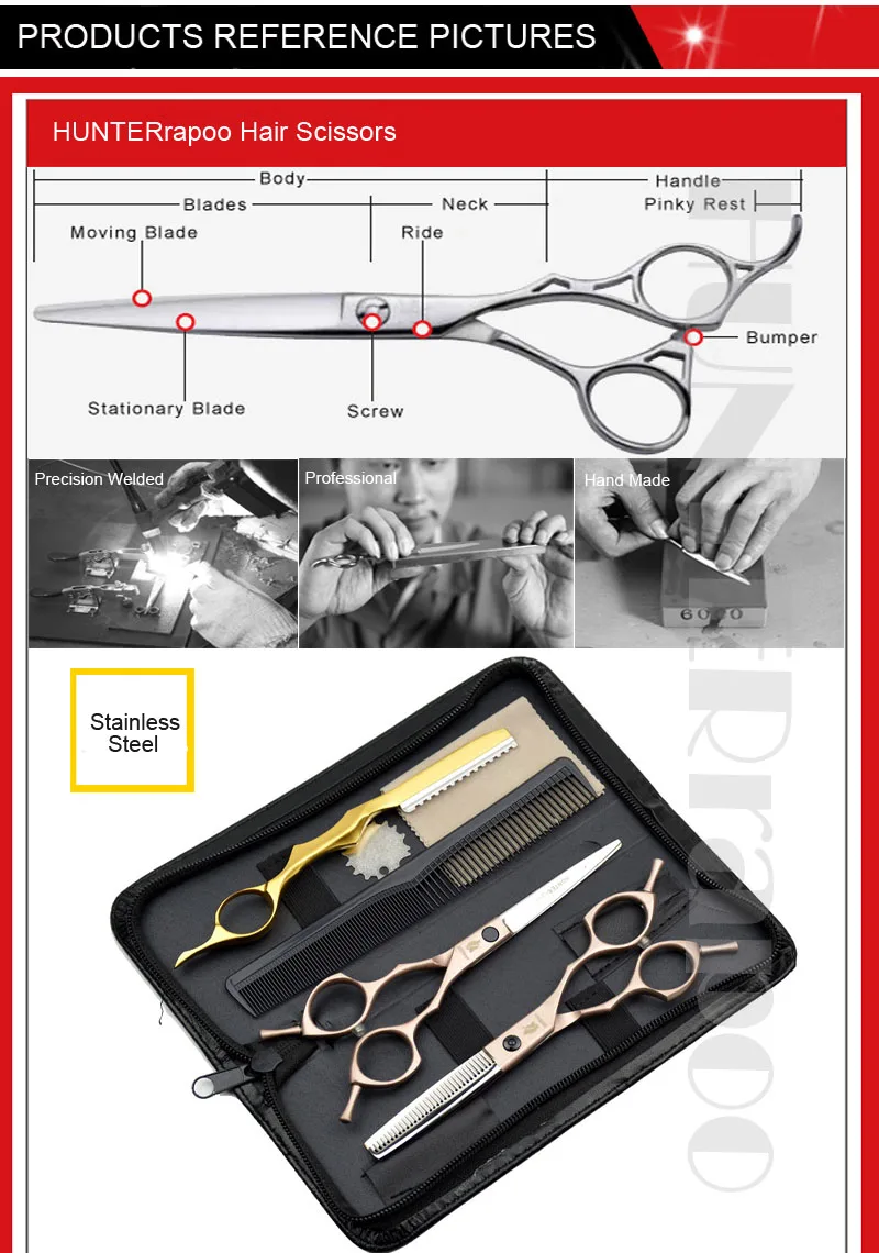 Скидка 30% HT9170 5," /6"/" Роза Золотой набор ножниц для парикмахерской ножницы для стрижки волос филировочные ножницы правой или левой рукой с помощью