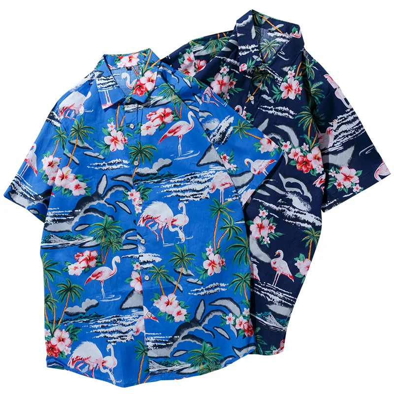 2019 мужские рубашки с цветочным принтом и коротким рукавом мужская повседневная