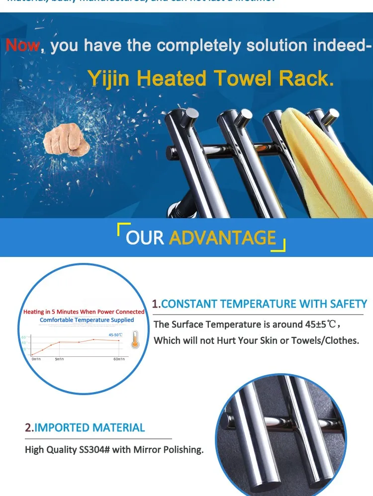 Bathroom accessory ladder wall mounted heated towel rail towel warmer towel rack towel dryer with round bar HZ-928A
