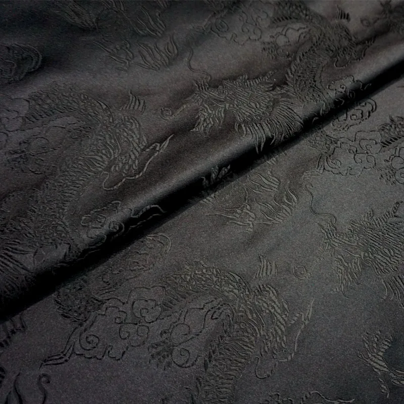 

royal black dragon cloud satin silk brocade cloth for COSPLAY/Kimono/Mongolia clothing/cheongsam/Stage suit 1 order=1meter