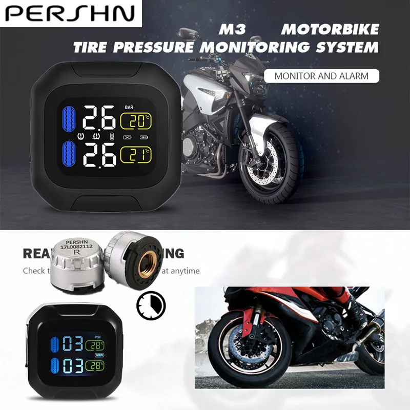 

Pershn Wireless Motorcycle TPMS Tire Pressure Monitoring System Motorcycle Tire Pressure Sensor Universal 2 External Sensors