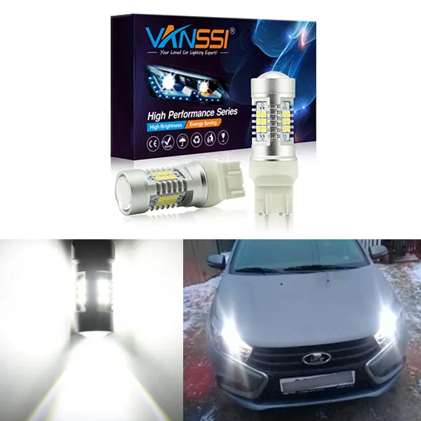 VANSSI 2x T20 7443 7444 W21/5 Вт Светодиодный светильник для Lada Vesta Kalina аксессуары передний размерный светильник белый Янтарный Желтый - Испускаемый цвет: Белый