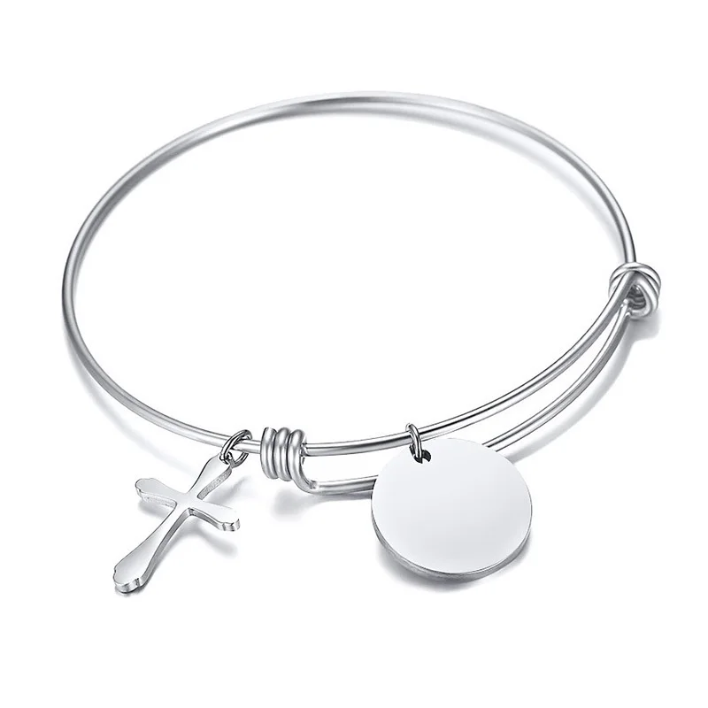Expandable Wire Bangle For Girl Cross Charm Stainless Steel Bracelet Nothing will be inpossible for you Women Inspirational Gift