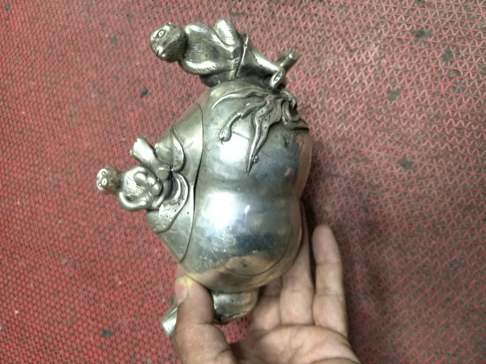 Коллекция QingDynasty серебро чайник с декором в виде обезьяны, ручная резьба ремесла, лучшее украшение
