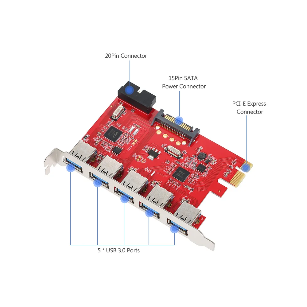 PCI-E к USB 3,0 5 портов Экспресс-Плата расширения Mini PCI-E USB 3,0 адаптер контроллер концентратор с внутренним USB 3,0 19Pin разъем