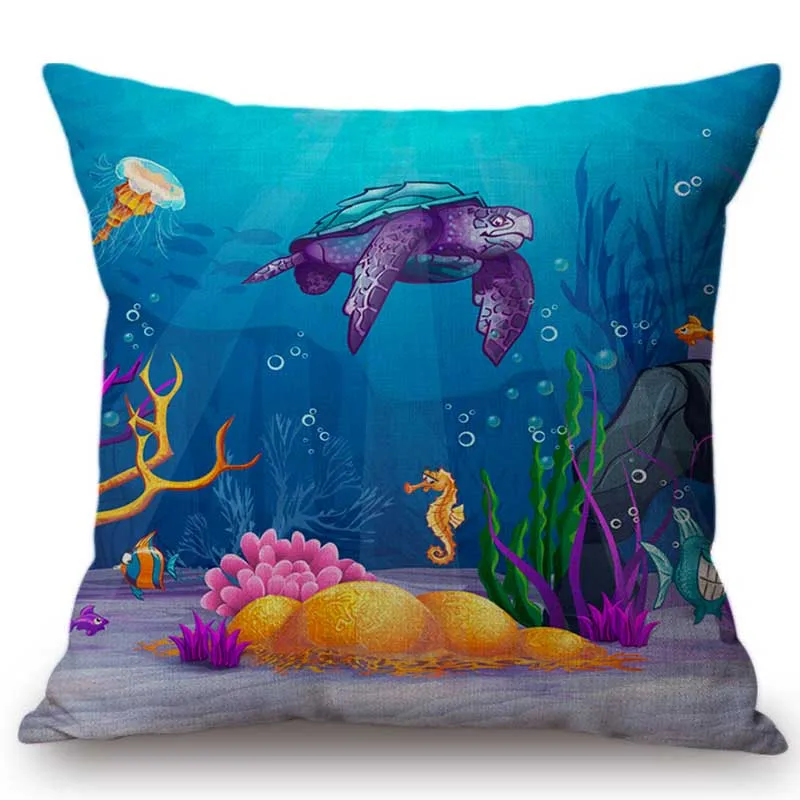 18 "милый мультфильм Глубокий Океан Acquatics жизни морская черепаха Голубой цвет декоративные диван бросок наволочка белье Чехлы для дети