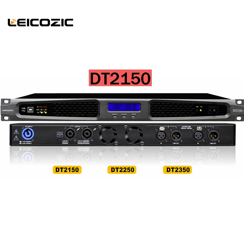 Leicozic DT2150 500 Вт Класс d усилитель dsp усилитель мощности 2 канала 250 Вт@ 4ohm RMS Профессиональный усилитель мощности ПЕРЕКЛЮЧЕНИЯ