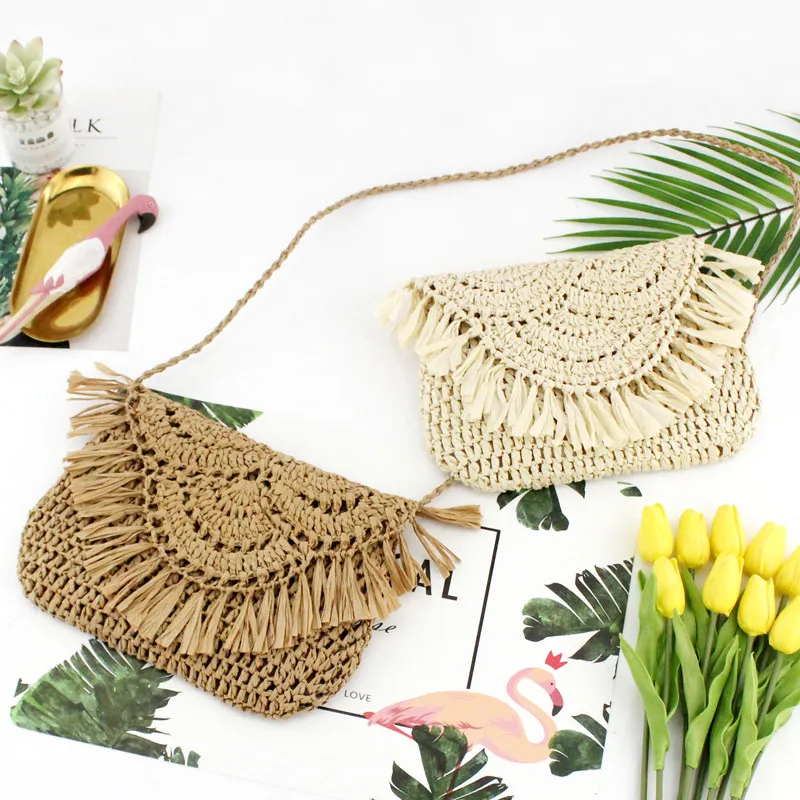 2019 الصيف جديد إمرأة الشرابة القش الروطان الخوص نسج حقيبة يد حمل عطلة الشاطئ Crossbody حقيبة 2019 الصيف جديد إمرأة الشرابة القش الروطان الخوص نسج حقيبة يد حمل عطلة الشاطئ Crossbody حقيبة
