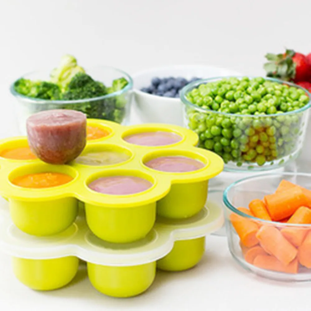 Baby dishes 7 hole silicone complementary food box with lid frozen food box baby child food