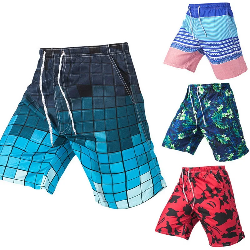 

New Print Casual Swimshorts Men Drawstring Eastic Waist Streetwear Patchwork Summer Beach Shorts Quick Dry Loose Board Shorts