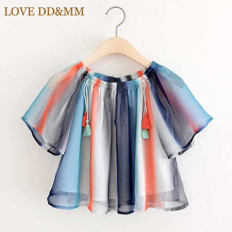 

LOVE DD&MM Girls Clothing 2019 Summer New Girl Fashion Sweet Strapless Striped Chiffon Shirt