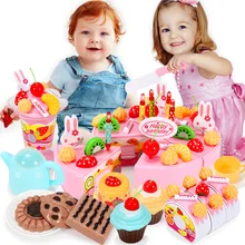 75pcs DIY Fruit Cake Pretend Play Mini Cartoon Mini Baby Fashion Cosplay Plastic Birthday Cake Simulation Kitchen Toys Set Doll