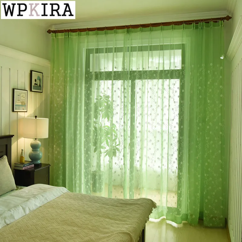 

Modern Rustic Style Curtain White Embroidered Tulle Balcony Bay Window Green Landscape Curtains Can Be Customized S254&30