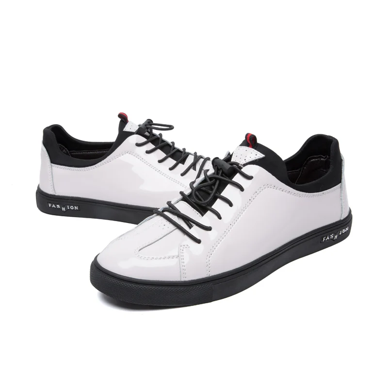 Estilo Couro Britânico Sapatos branco Masculinos Liso De Preto PrHEqwTP