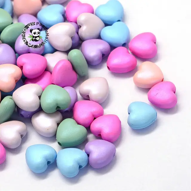 Rubberized Style Opaque Acrylic Beads Heart Fit Jewelry Handmade Mixed ...