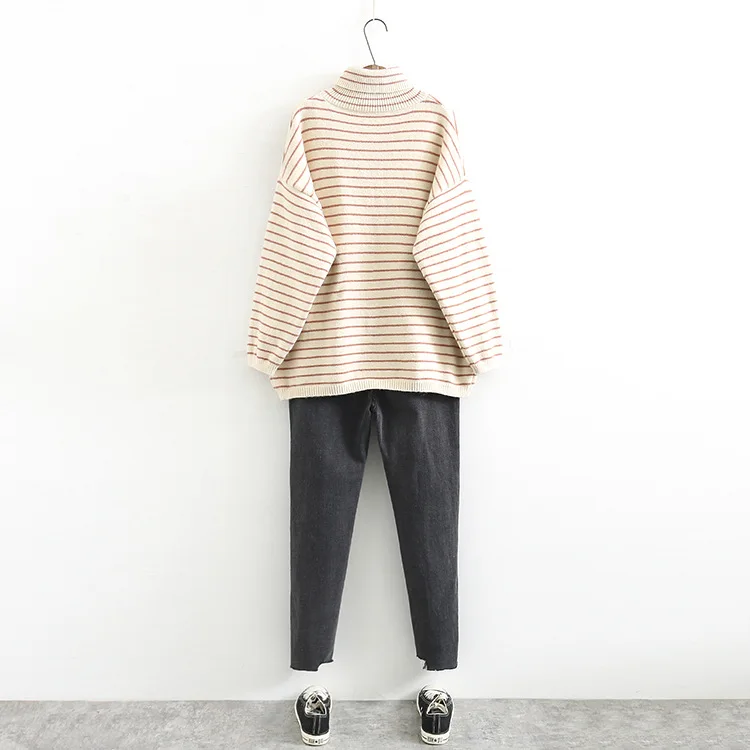 7 Colors Striped Turtleneck Sweater Women Casual Loose Long Sleeve Basic Sweaters Plus Size Pullovers SWM1261