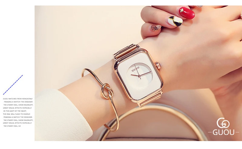 Guou marca feminina pulseira de quartzo relógios