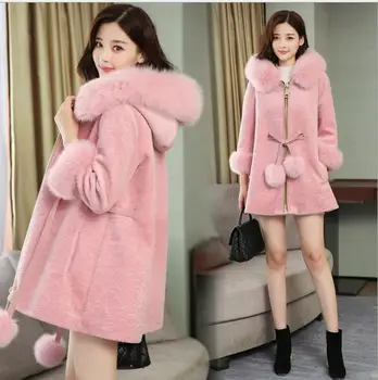 

2017 autumn and winter new Korean version of the sheep shearing long fur collar fur coat temperament coat