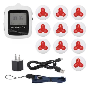 

1pcs Wireless Smart Call Button Paging System Receiver + 10pcs Red White Calling Pager Hanging Rope
